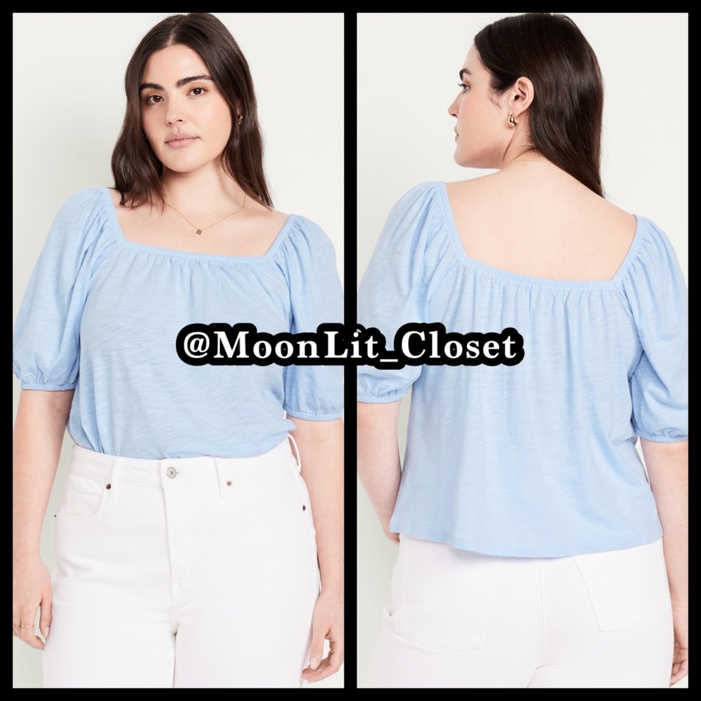 ☀️ Old Navy Square-Neck Puff-Sleeve Top Plus Size XXL “Cashmere Blue”